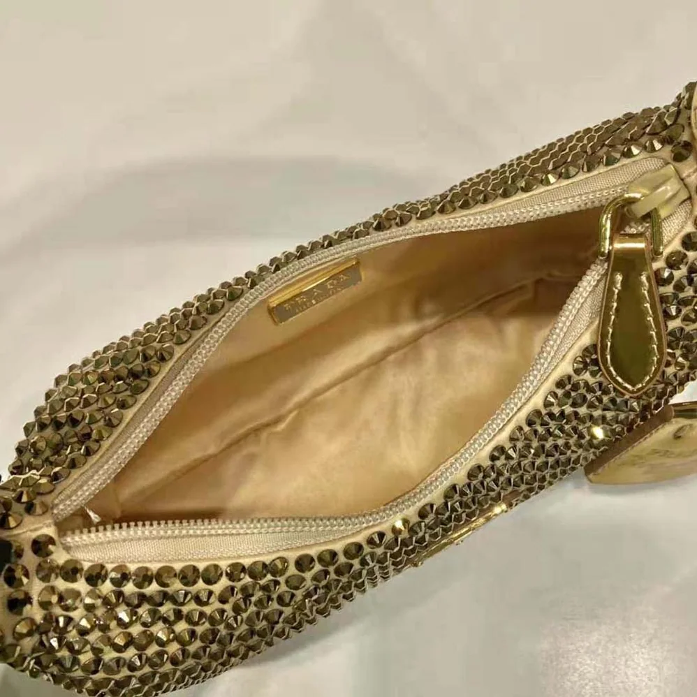 Prada Satin Mini-Bag with Crystals for Women in Gold Prada Satin Mini-Bag with Crystals for Women in Gold