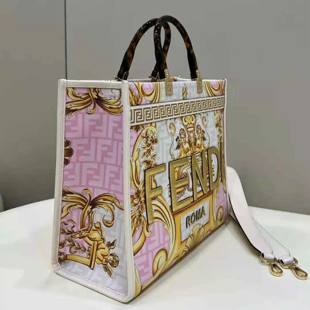 Fendi Sunshine Medium Fendace Printed White Leather Shopper for Women
