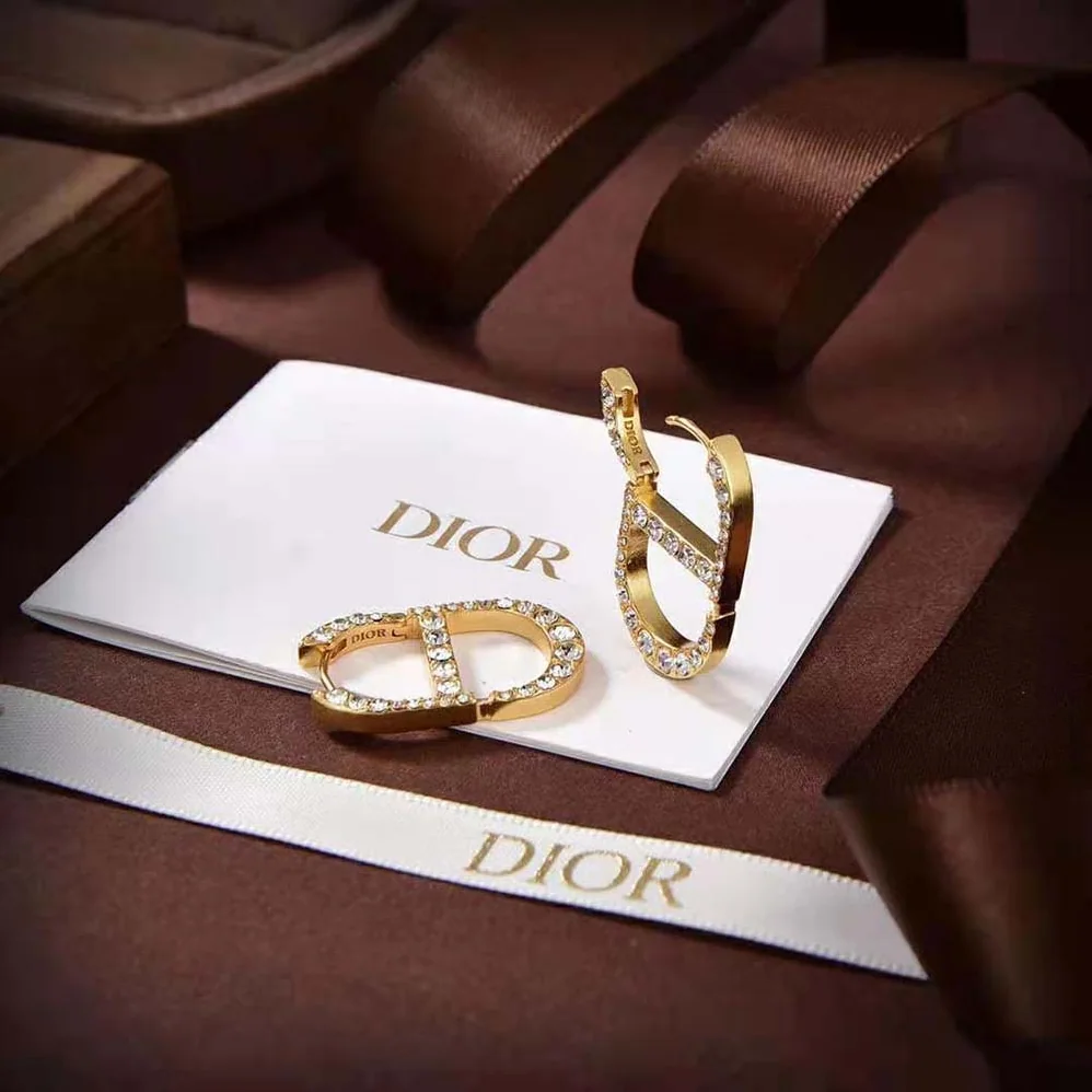 Dior 30 Montaigne Earrings Gold-Finish Metal and Silver for Women in Tone Crystals