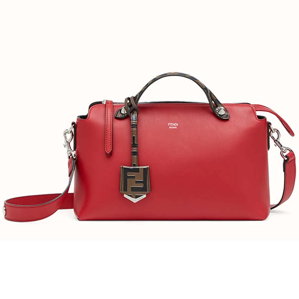 Fendi By the Way Regular Leather Boston Bag for Women in Red Fendi By the Way Regular Leather Boston Bag for Women in Red