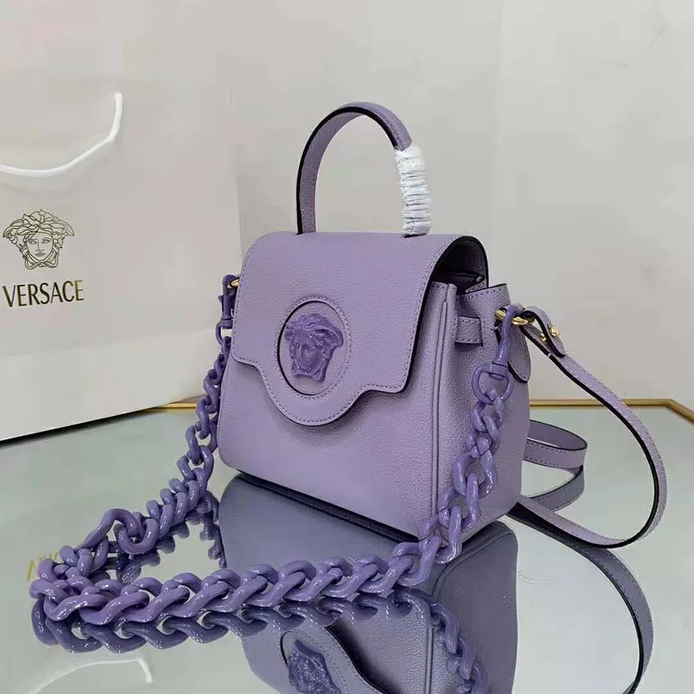 Versace La Medusa Small Handbag Crafted From Premium Leather for Women in Purple Versace La Medusa Small Handbag Crafted From Premium Leather for Women in Purple