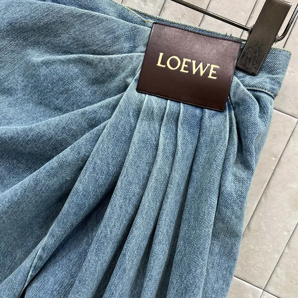 Loewe Draped Jeans In Denim for Women in Indigo Blue Loewe Draped Jeans In Denim for Women in Indigo Blue