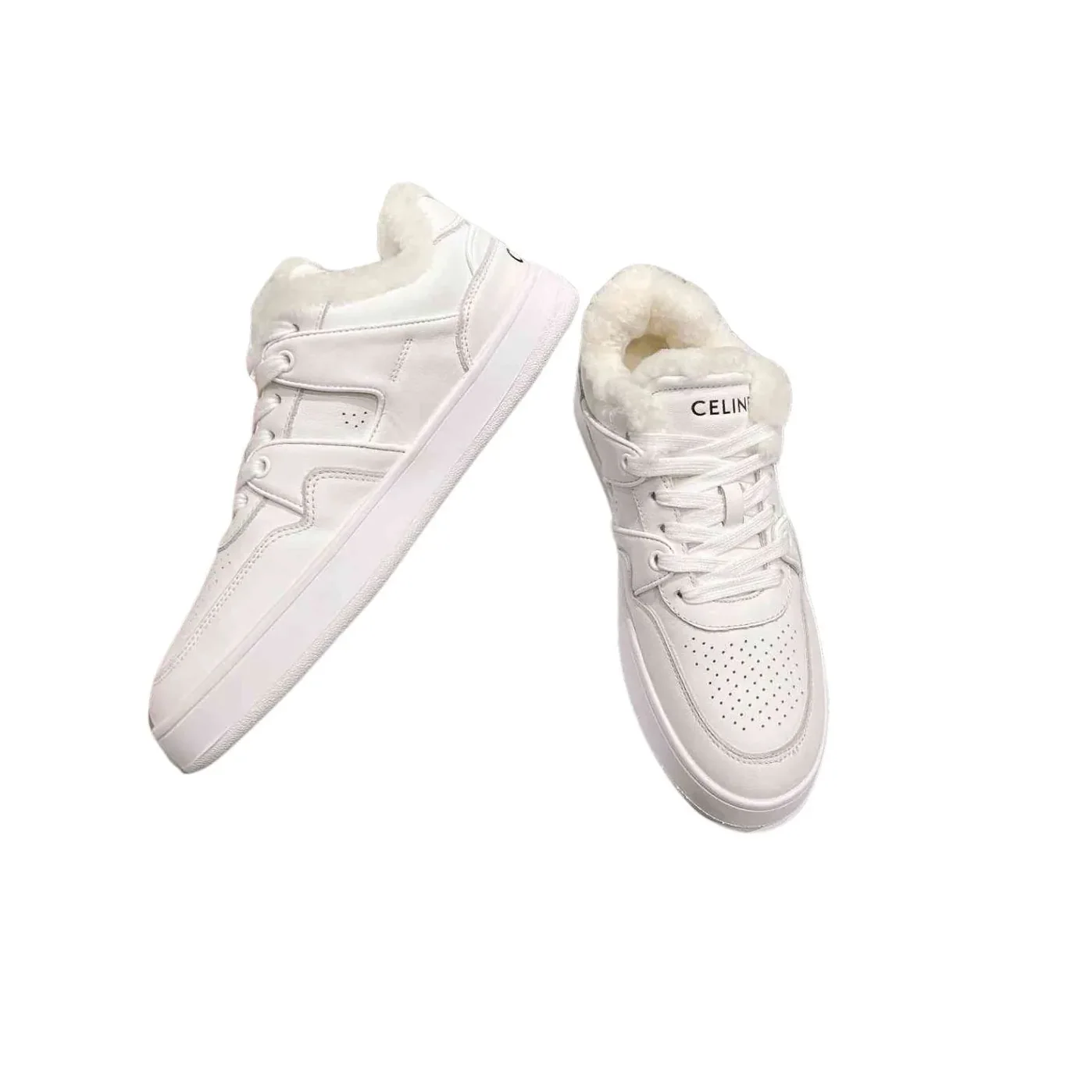 Celine Trainer Low Lace-Up Sneaker With Fur White Celine Trainer Low Lace-Up Sneaker With Fur White
