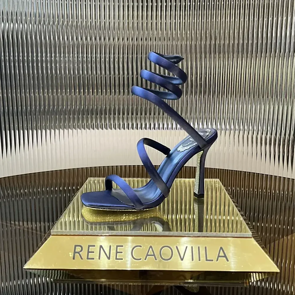 Rene Caovilla Cleopatra Midnight Blue Satin Sandal 105 for Women
