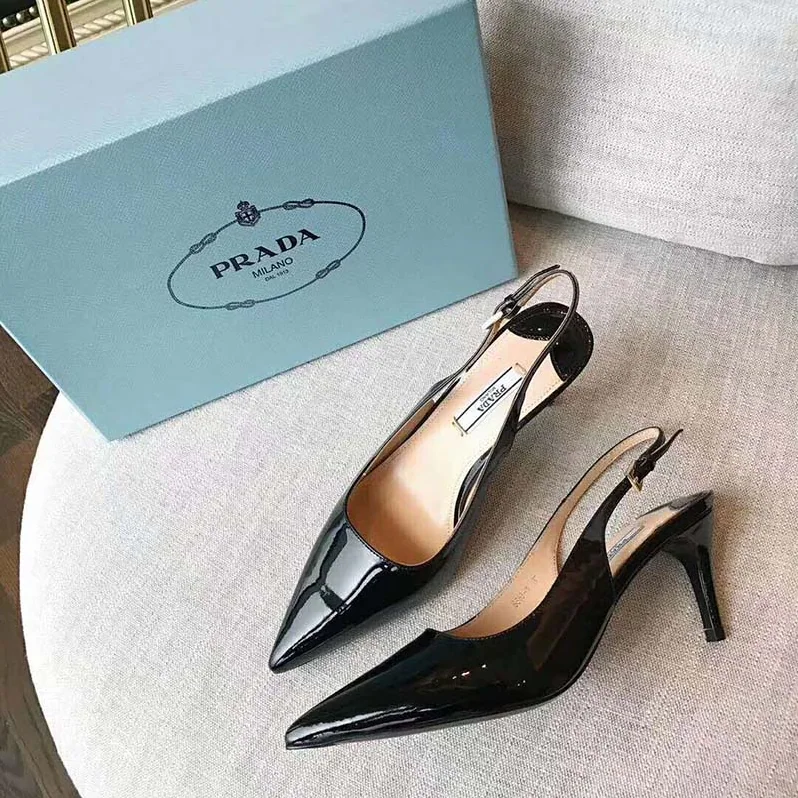 Prada Pointy Toe Slingback Pumps 45 mm Covered Heel for Women in Black Prada Pointy Toe Slingback Pumps 45 mm Covered Heel for Women in Black