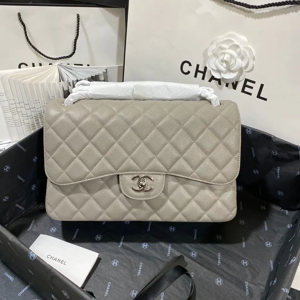Chanel Classic Large Crossbody Bag in Grey Silver Hardware