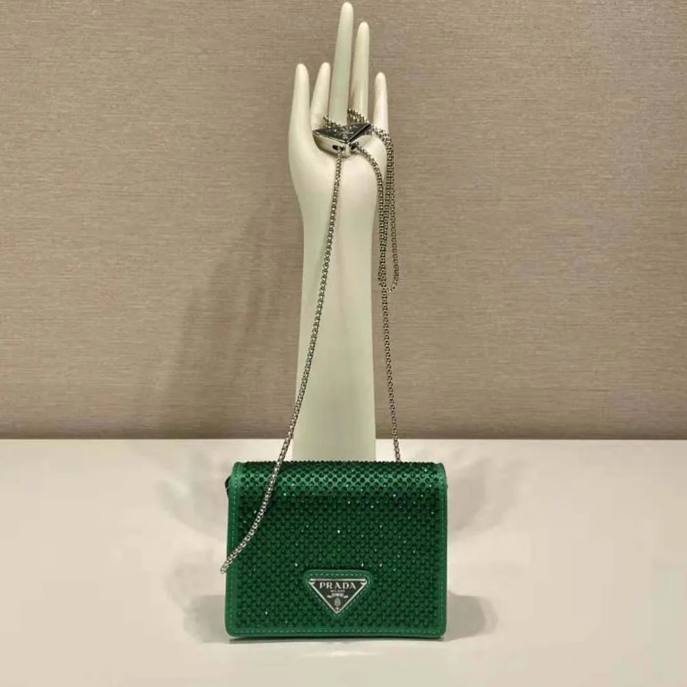 Prada Cardholder with Shoulder Strap and Crystals for Women in Green Prada Cardholder with Shoulder Strap and Crystals for Women in Green