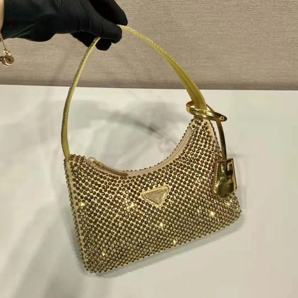 Prada Satin Mini-Bag with Crystals for Women in Gold Prada Satin Mini-Bag with Crystals for Women in Gold