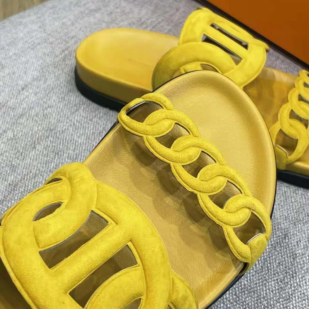 Hermes Extra Sandal in Suede Goatskin for Women in Yellow