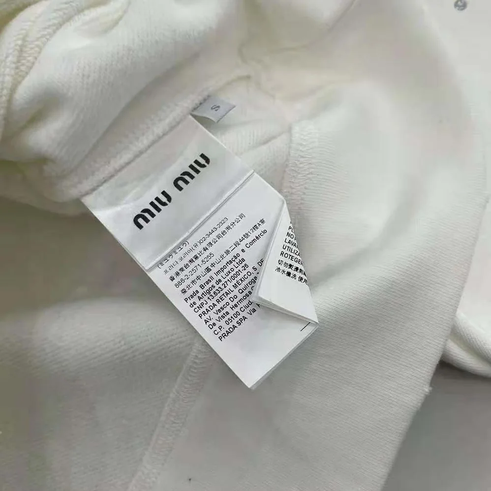 Miu Miu Cotton Embroidered Sweatshirt with Crystals for Women in White
