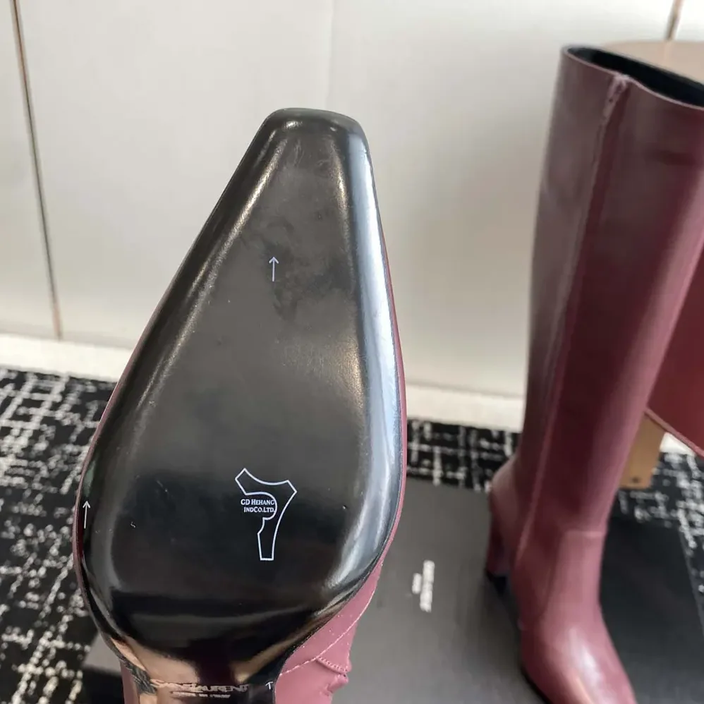 Saint Laurent YSL Francoise Boots In Smooth Leather for Women in Maroon