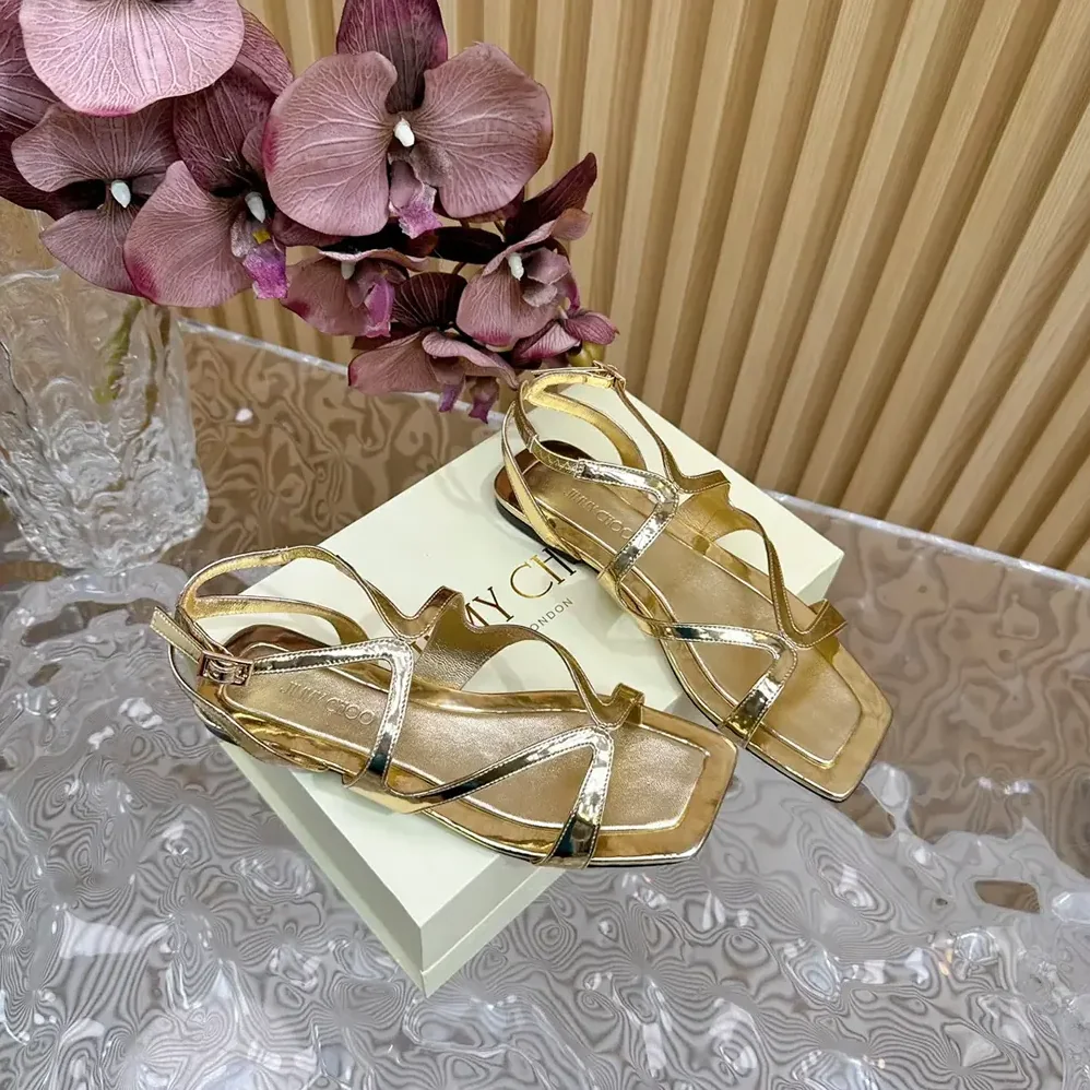 Jimmy Choo Ayla Flat Gold Metallic Leather Flats for Women Jimmy Choo Ayla Flat Gold Metallic Leather Flats for Women