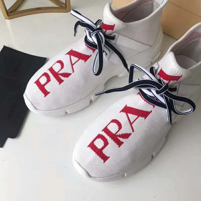 Prada Shoes Knit Sneakers 15mm Heel for Women in White