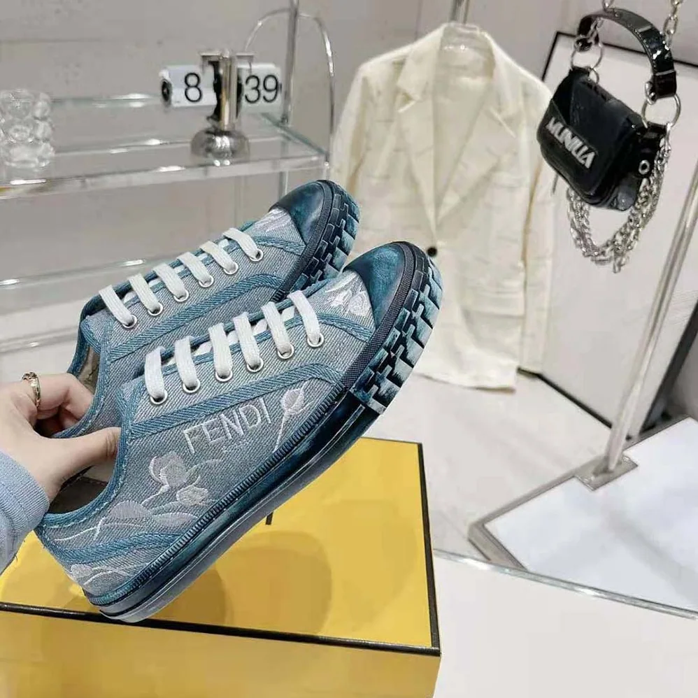 Fendi Domino Light Blue Denim Low Tops for Men