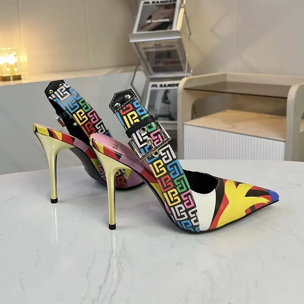 Balmain Heeled Ruby Slingbacks in Printed Satin for Women