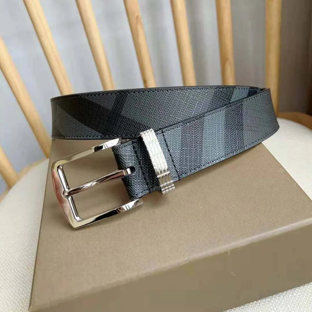 Burberry Check and Leather Belt for Men in Navy