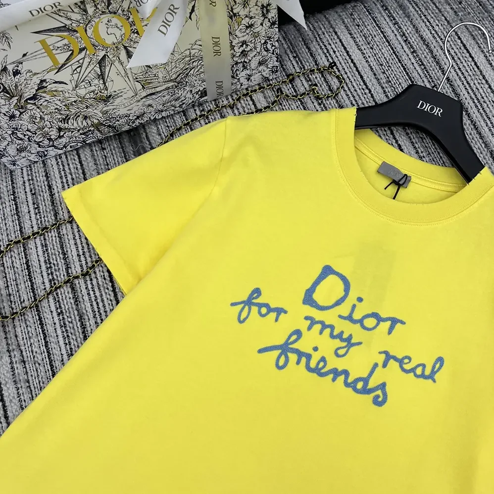Dior DIOR AND HYLTON NEL T-Shirt Relaxed Fit Yellow Cotton Jersey for Women Dior DIOR AND HYLTON NEL T-Shirt Relaxed Fit Yellow Cotton Jersey for Women