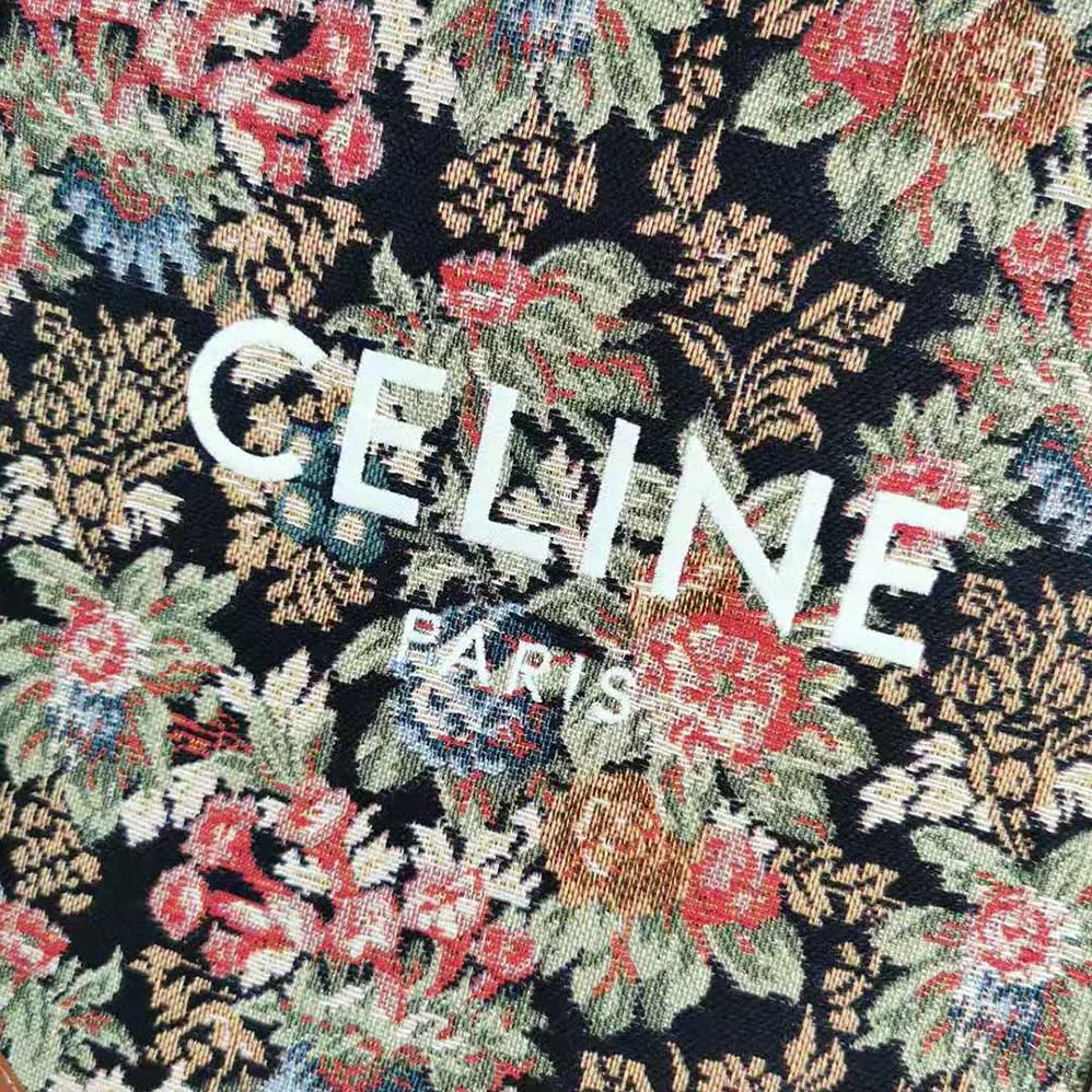 Celine Small Vertical Cabas Celine in Floral Jacquard and Calfskin for Women Celine Small Vertical Cabas Celine in Floral Jacquard and Calfskin for Women