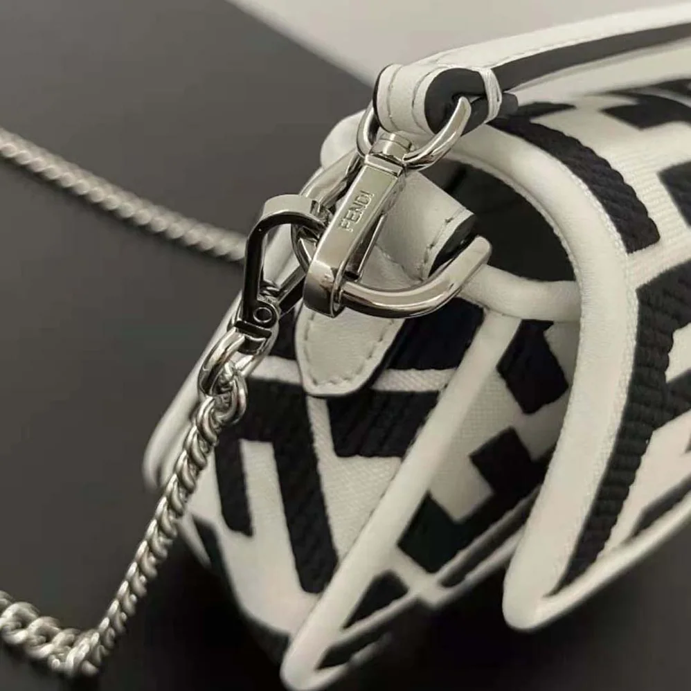 Fendi Baguette Mini White and Black Canvas Bag with FF Embroidery for Women Fendi Baguette Mini White and Black Canvas Bag with FF Embroidery for Women