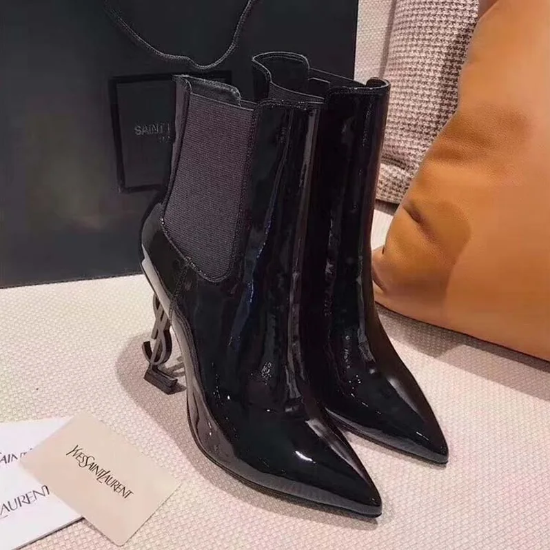 Saint Laurent YSL Shoes Opyum Bootie in Patent Leather with Black Heel-80mm for Women