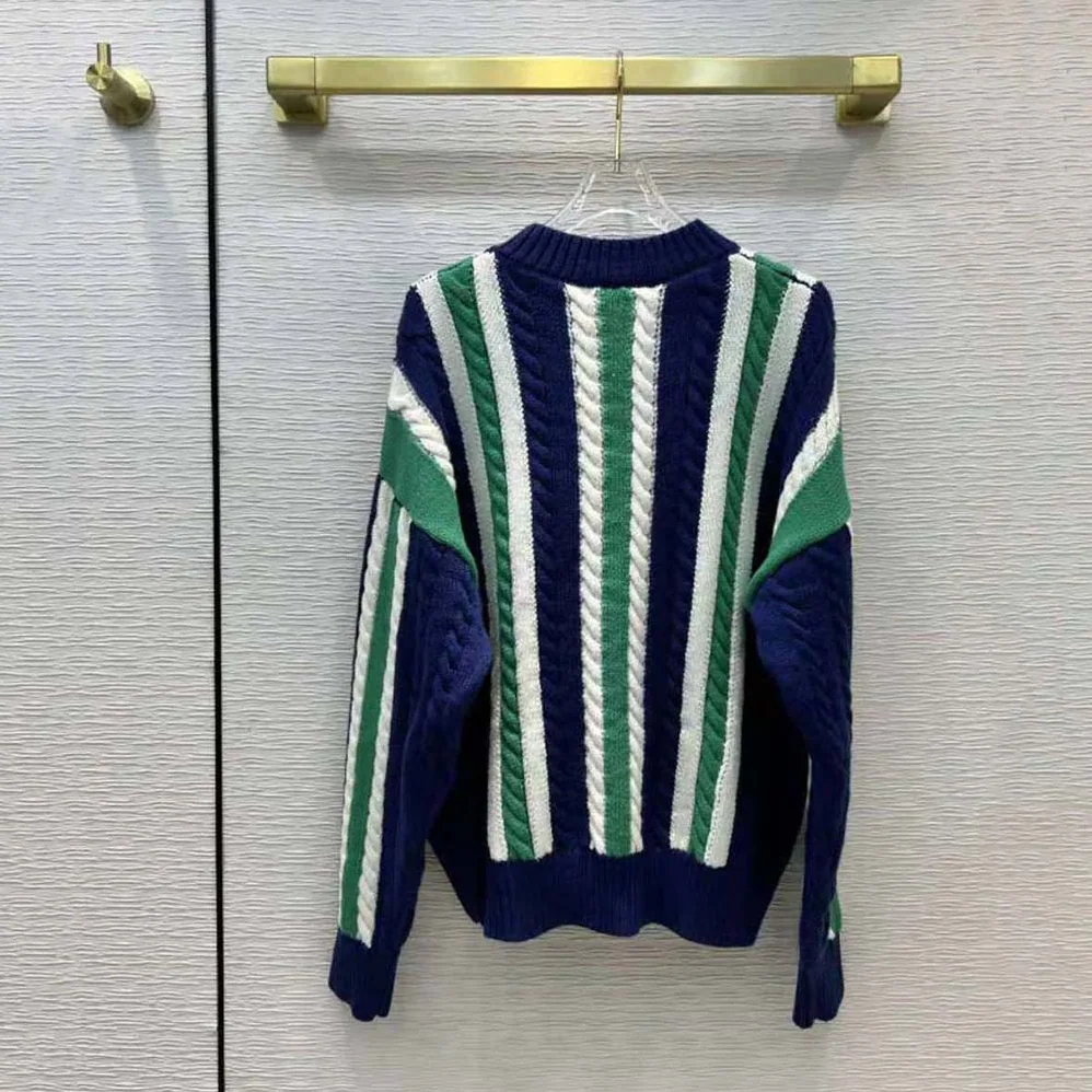 Loewe Stripe V-neck Sweater in Wool for Women in Green