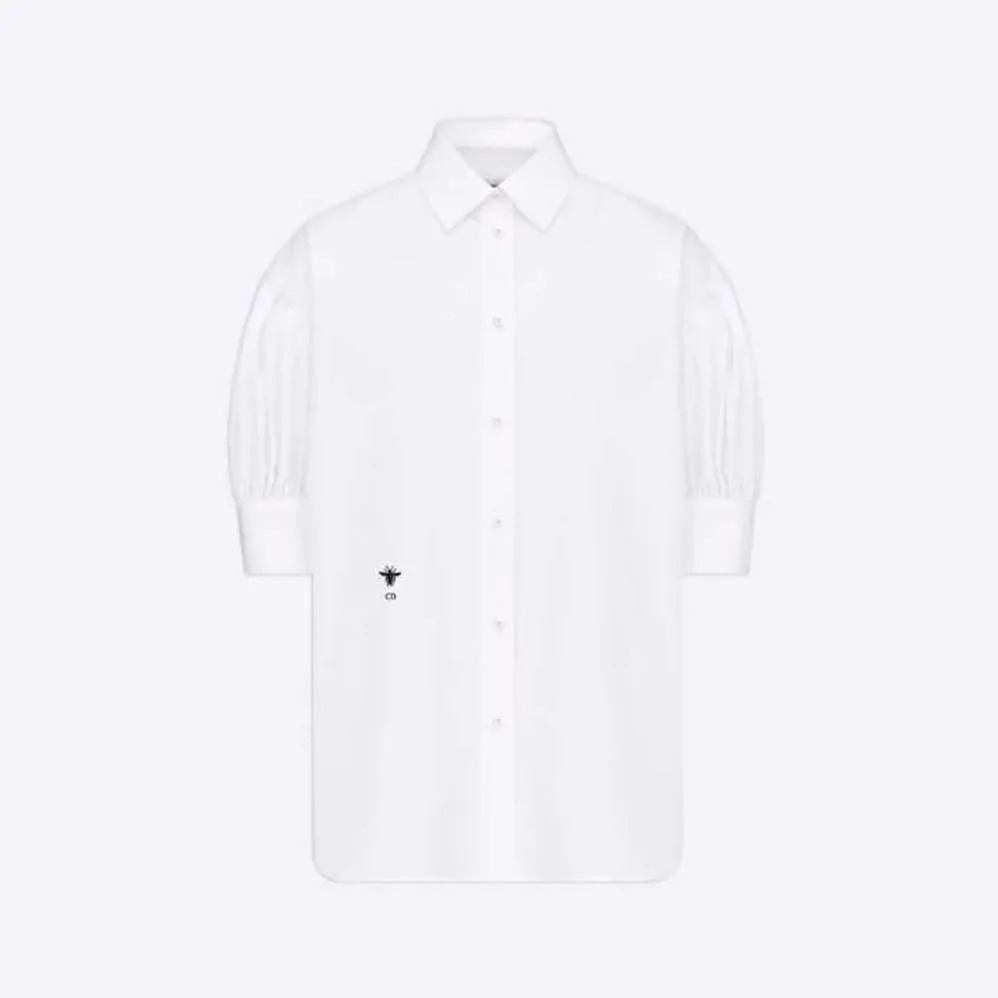 Dior Puffed Short-Sleeved Blouse White Cotton Poplin for Women Dior Puffed Short-Sleeved Blouse White Cotton Poplin for Women
