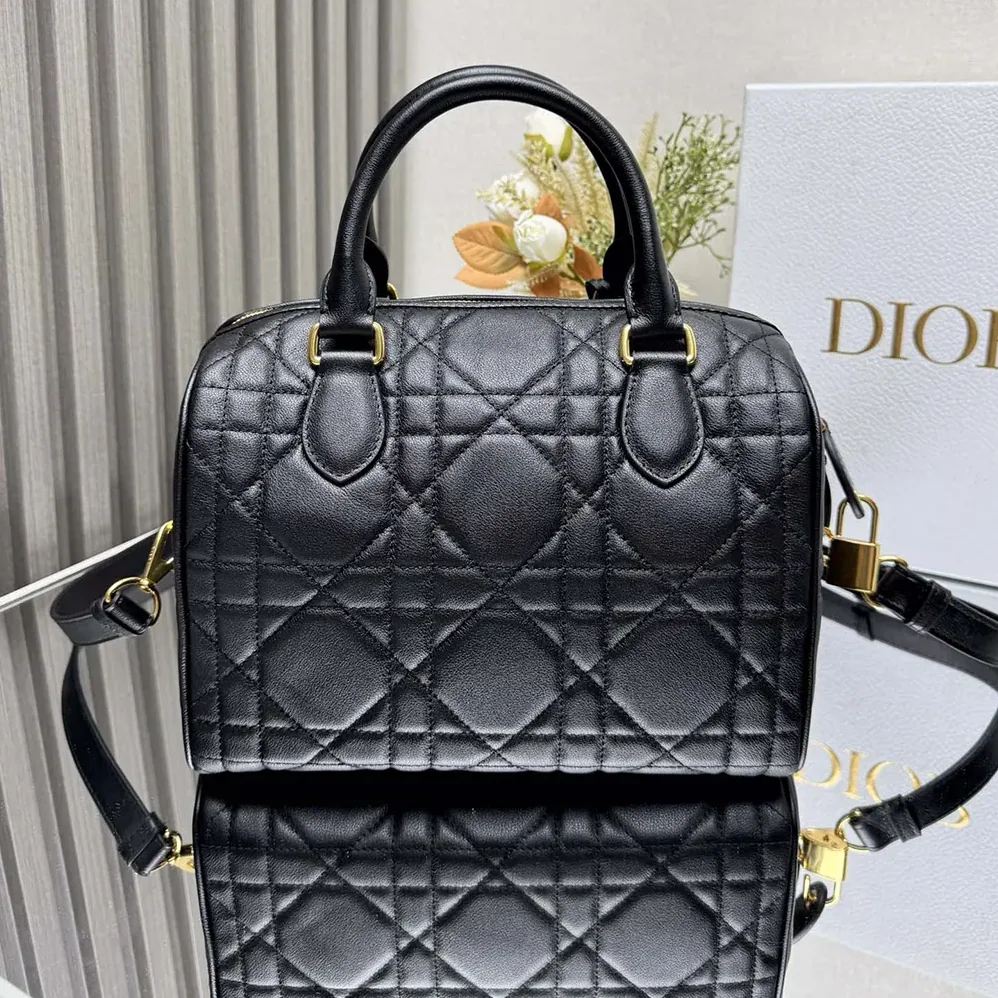 Dior Dior Groove 25 Bag Black Macrocannage Calfskin for Women