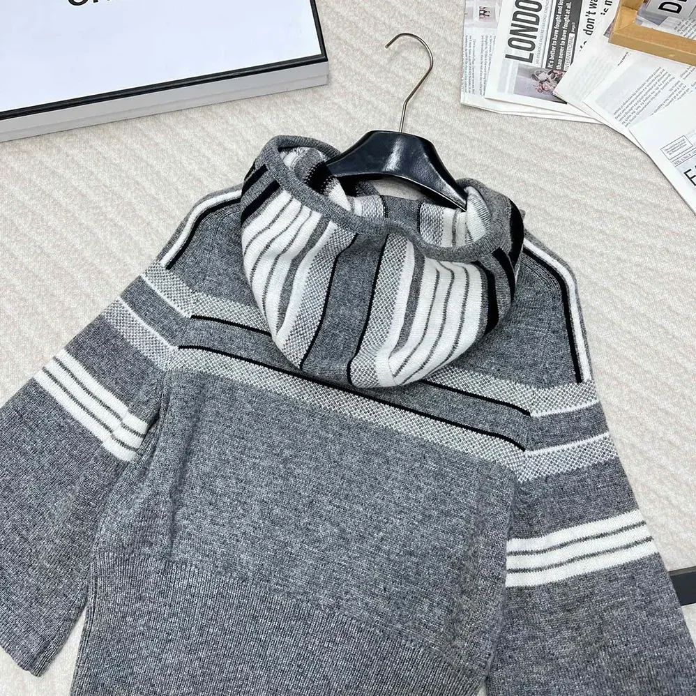 Dior DiorAlps Three-Quarter Sleeve Hooded Sweater Gray Wool for Women