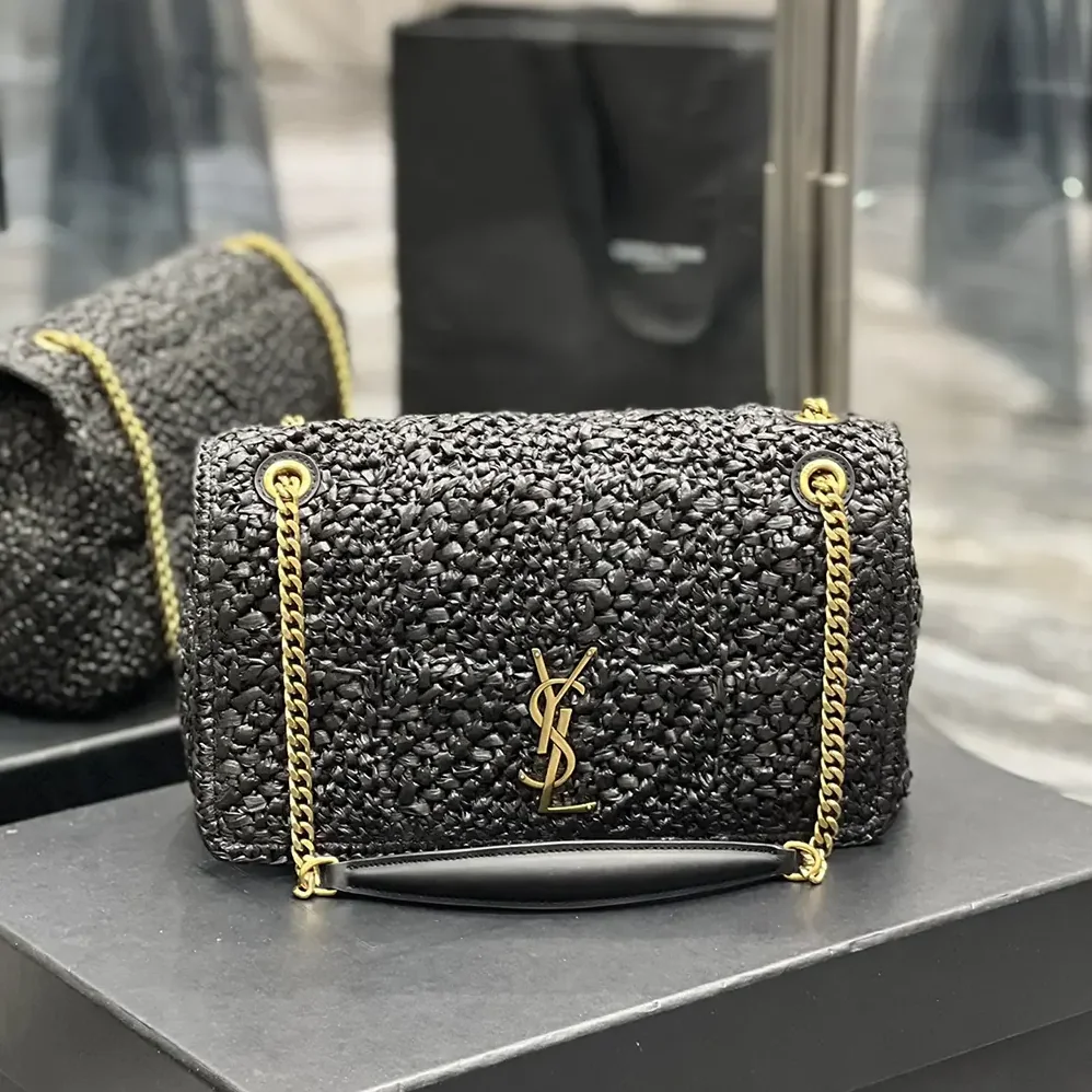 Saint Laurent YSL Jamie Medium in Raffia for Unisex in Black Saint Laurent YSL Jamie Medium in Raffia for Unisex in Black