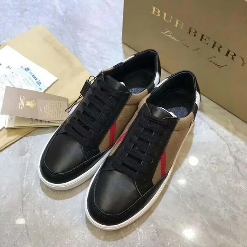 Burberry Shoes Check Detail Leather Sneakers for Unisex in Black Burberry Shoes Check Detail Leather Sneakers for Unisex in Black