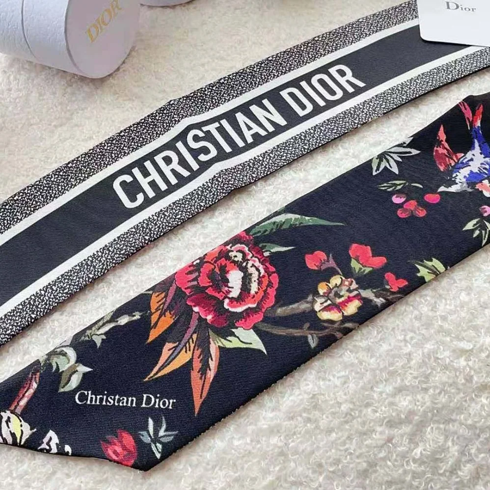 Dior Jardin Botanique Mitzah Scarf Black Multicolor Silk Twill for Women
