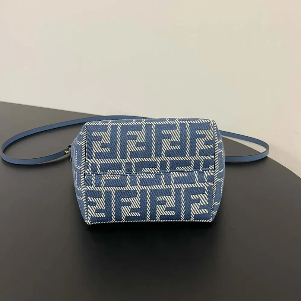 Fendi Roll Mini Blue Denim-effect FF Jacquard Mini for Women in bag
