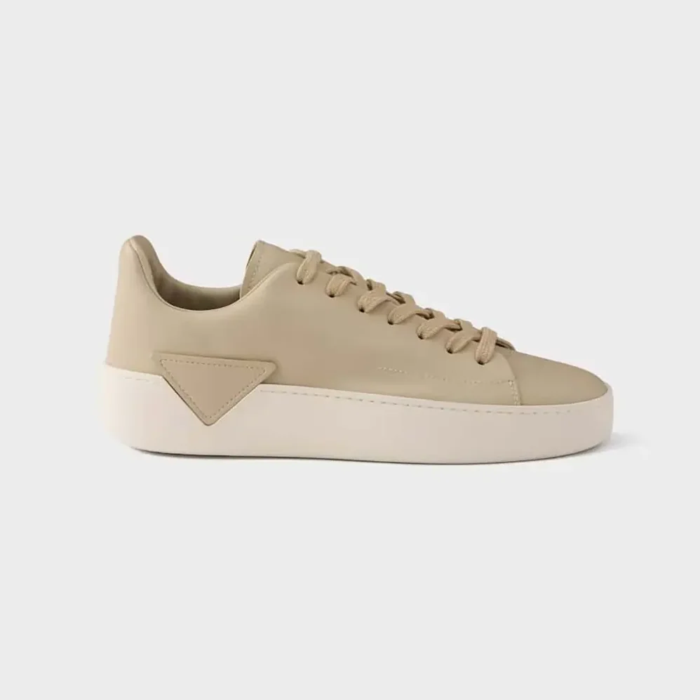 Prada Court Leather Sneakers for Unisex in Desert Beige