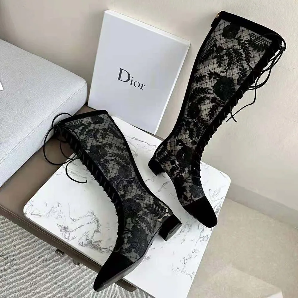 Dior Naughtily-d Ankle Boot Black Transparent Mesh and Suede Embroidered with Dior Roses Motif for Women Dior Naughtily-d Ankle Boot Black Transparent Mesh and Suede Embroidered with Dior Roses Motif for Women