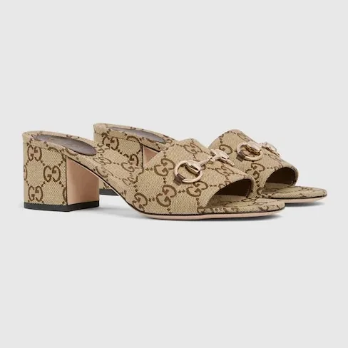 Gucci Horsebit Slide Sandals Camel in Dark Brown
