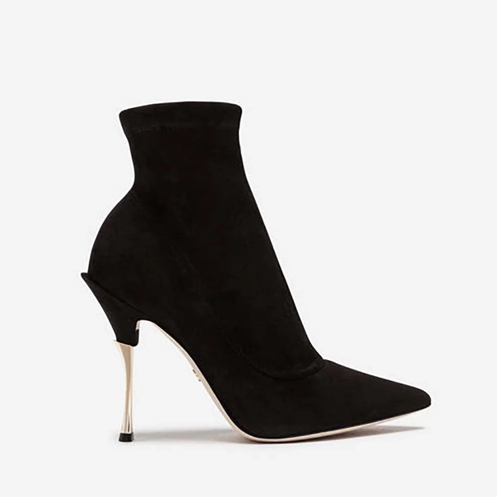 Dolce Gabbana D&G Stretch Suede Ankle Boots 105mm Heel for Women in Black Dolce Gabbana D&G Stretch Suede Ankle Boots 105mm Heel for Women in Black