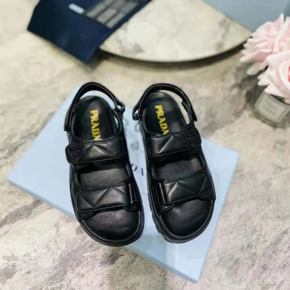 Prada Padded Nappa Leather Sandals for Women in Black Prada Padded Nappa Leather Sandals for Women in Black