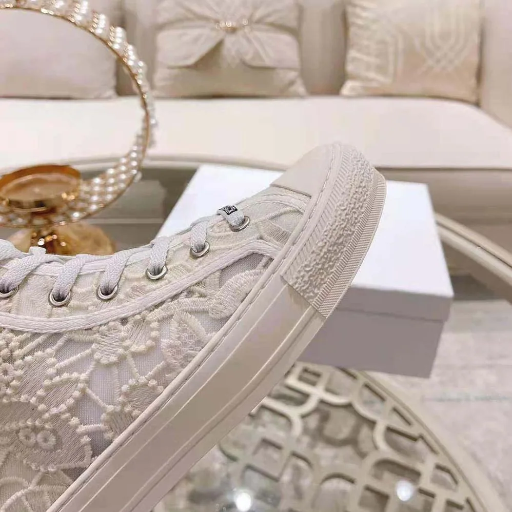 Dior Walk'N'Dior High-Top Sneaker White Macramé Embroidered Cotton for Women