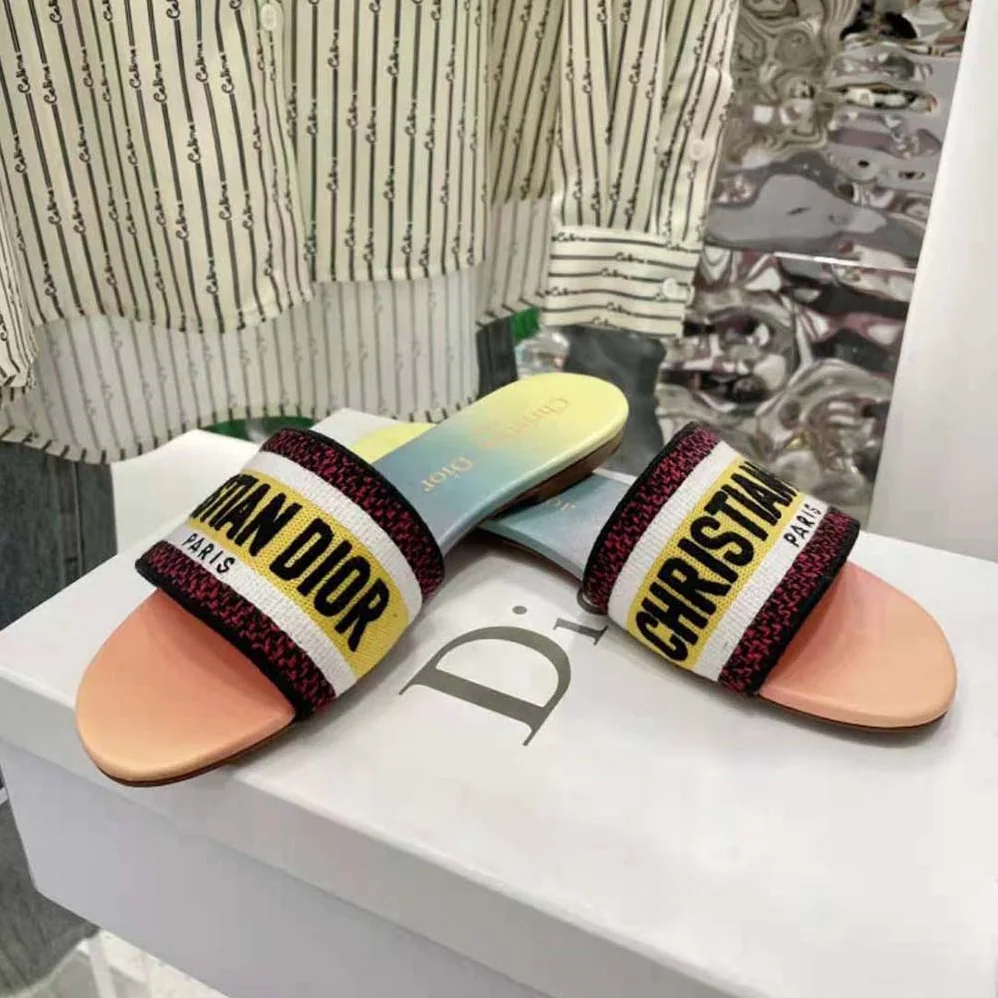 Dior Dway Slide Multicolor Embroidered Cotton for Women