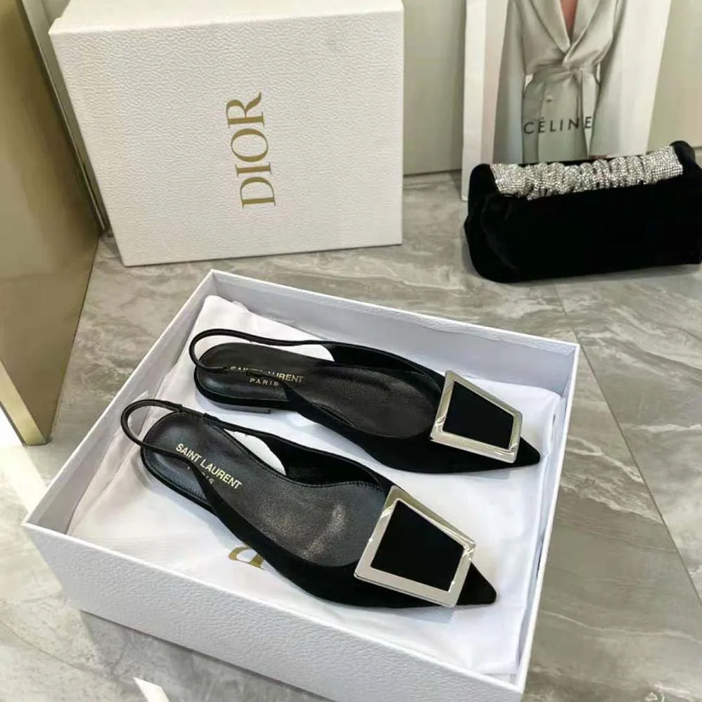 Saint Laurent YSL Maxine Slingback Flats in Crepe De Chine for Women