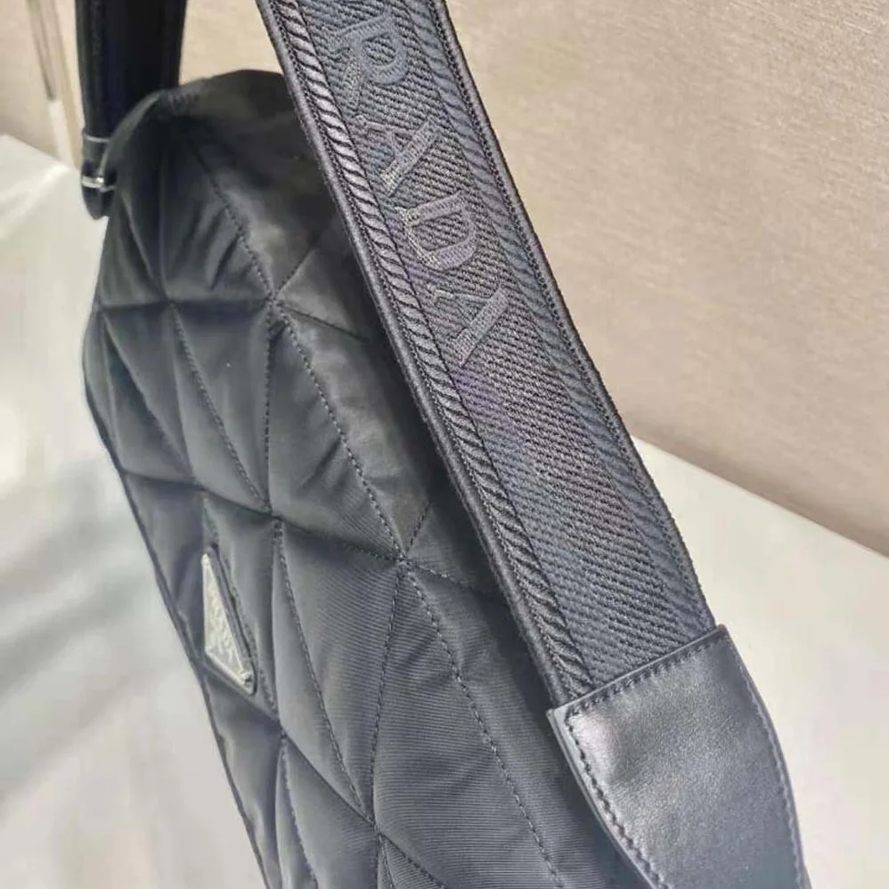 Prada Topstitched Re-Nylon Shoulder Bag for Women in Black Prada Topstitched Re-Nylon Shoulder Bag for Women in Black