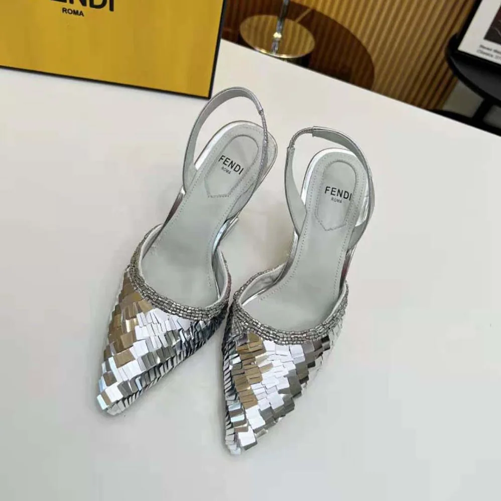 Fendi First Silver Sequin High for Women in Heeled Slingback