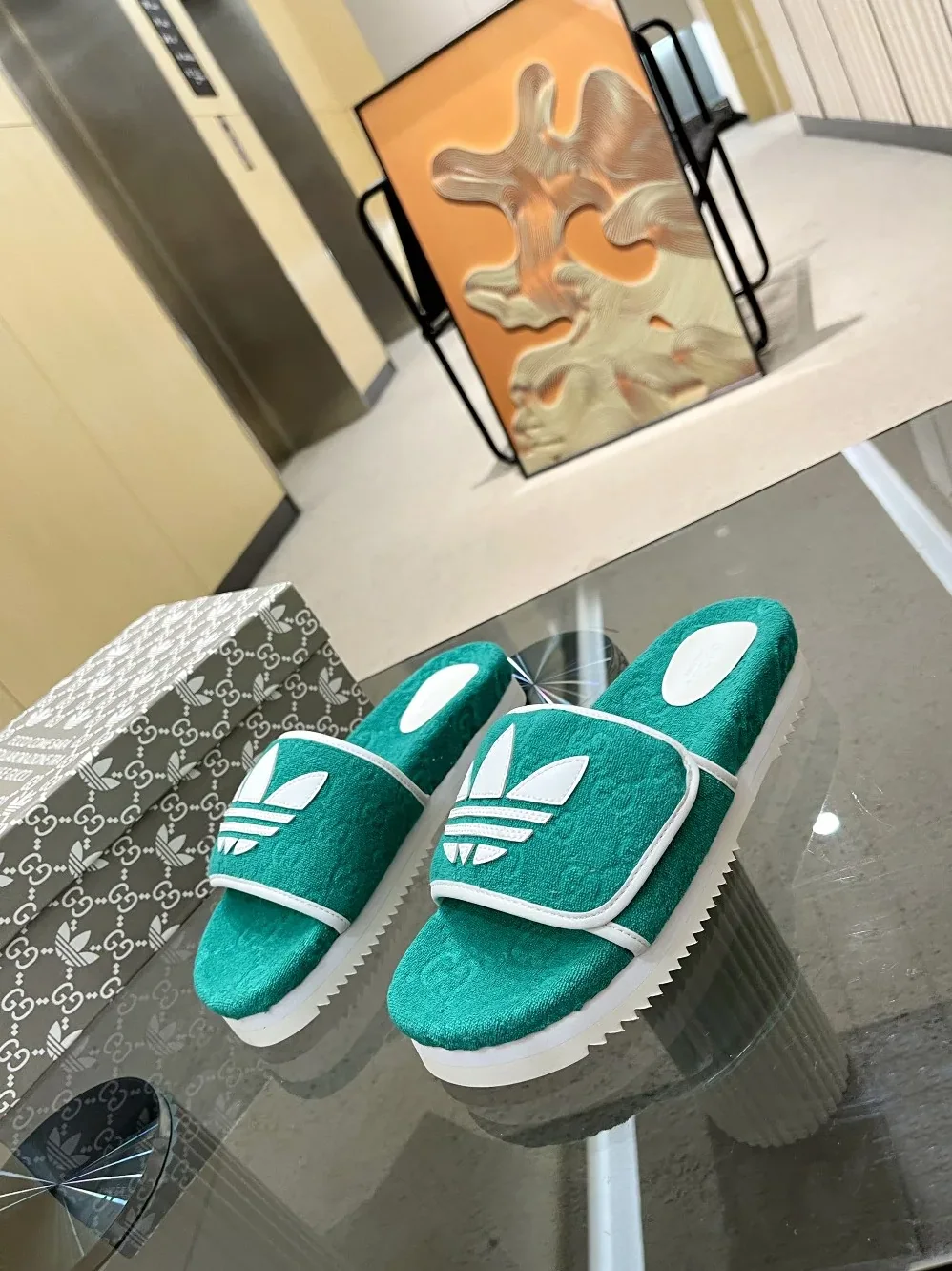 Gucci x Adidas GG Platform Sandal Green for Women Gucci x Adidas GG Platform Sandal Green for Women