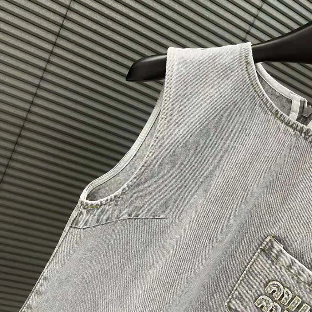 Miu Miu Denim Dress with Embroidered Logo for Women Miu Miu Denim Dress with Embroidered Logo for Women
