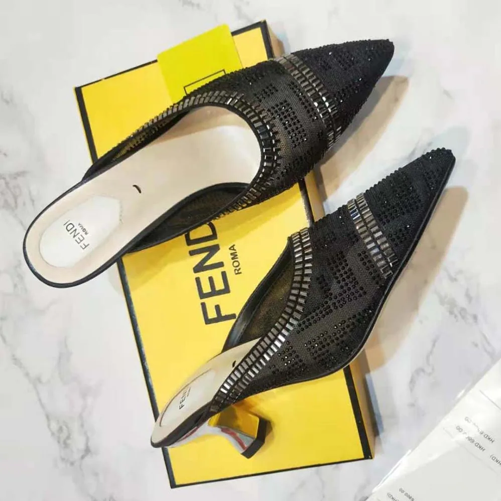 Fendi Colibri Sabots in Mesh and Black Leather for Women Fendi Colibri Sabots in Mesh and Black Leather for Women