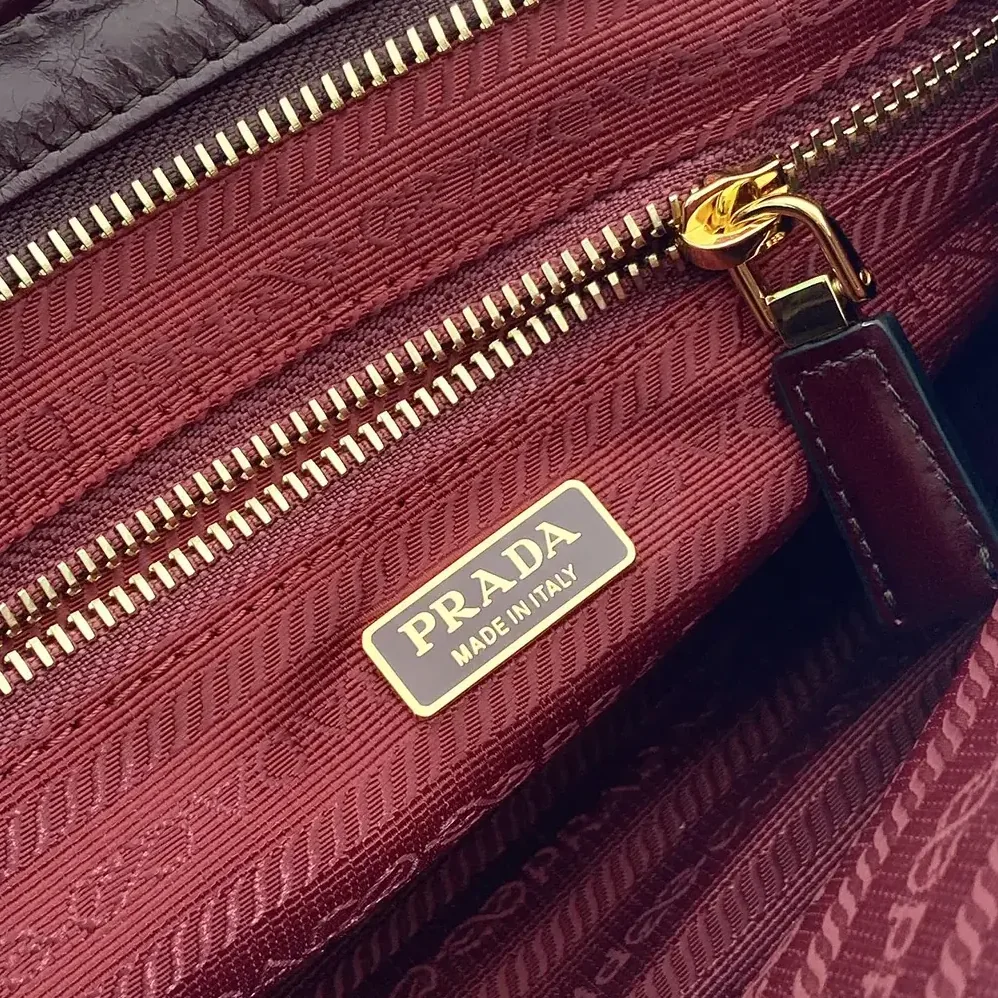 Prada Bonnie Medium Leather Handbag for Women in Maroon