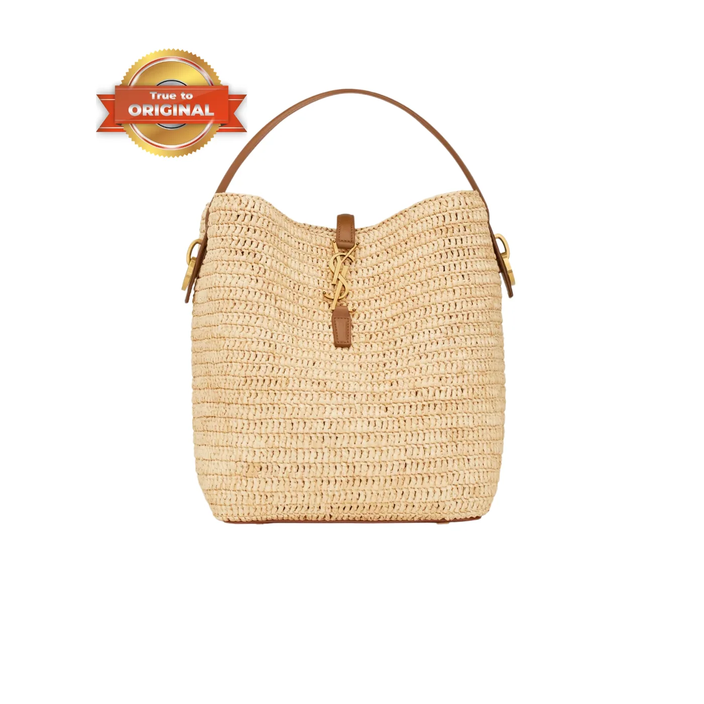 Saint Laurent Le Woven Raffia And Vegetable-Tanned Beige 9.8 Inches/ Saint Laurent Le Woven Raffia And Vegetable-Tanned Beige 9.8 Inches/