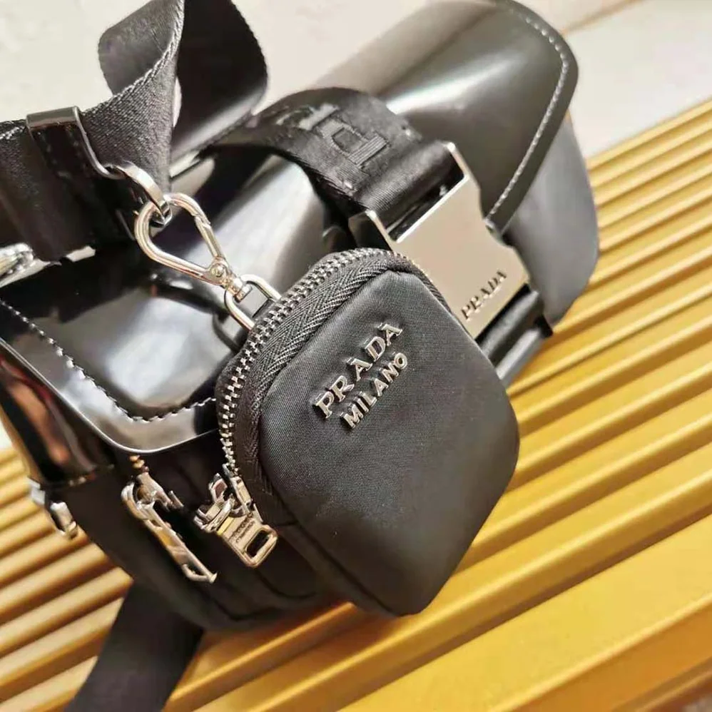 Prada Pocket Nylon and Brushed Leather Bag for Women in Black Prada Pocket Nylon and Brushed Leather Bag for Women in Black