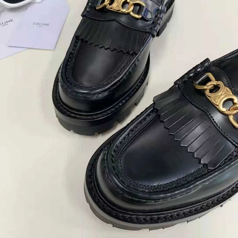 Celine Margaret Loafer with Triomphe Chain in Polished Bull for Women in Black Celine Margaret Loafer with Triomphe Chain in Polished Bull for Women in Black