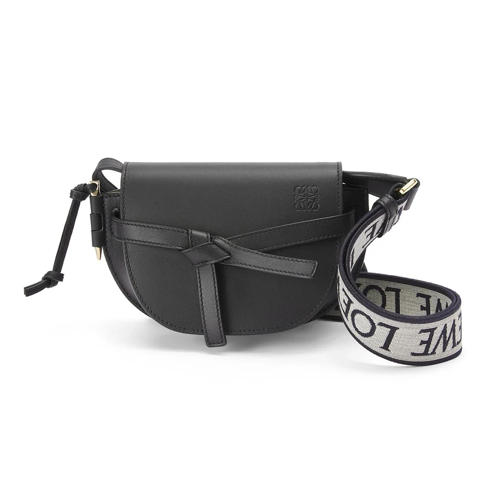 Loewe Mini Gate Dual Bag in Soft Calfskin and Jacquard for Women in Black Loewe Mini Gate Dual Bag in Soft Calfskin and Jacquard for Women in Black